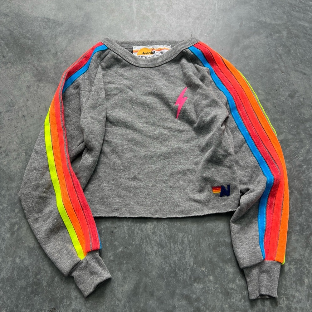 Aviator Nation Gray Sweatshirt with Colorful Stripes